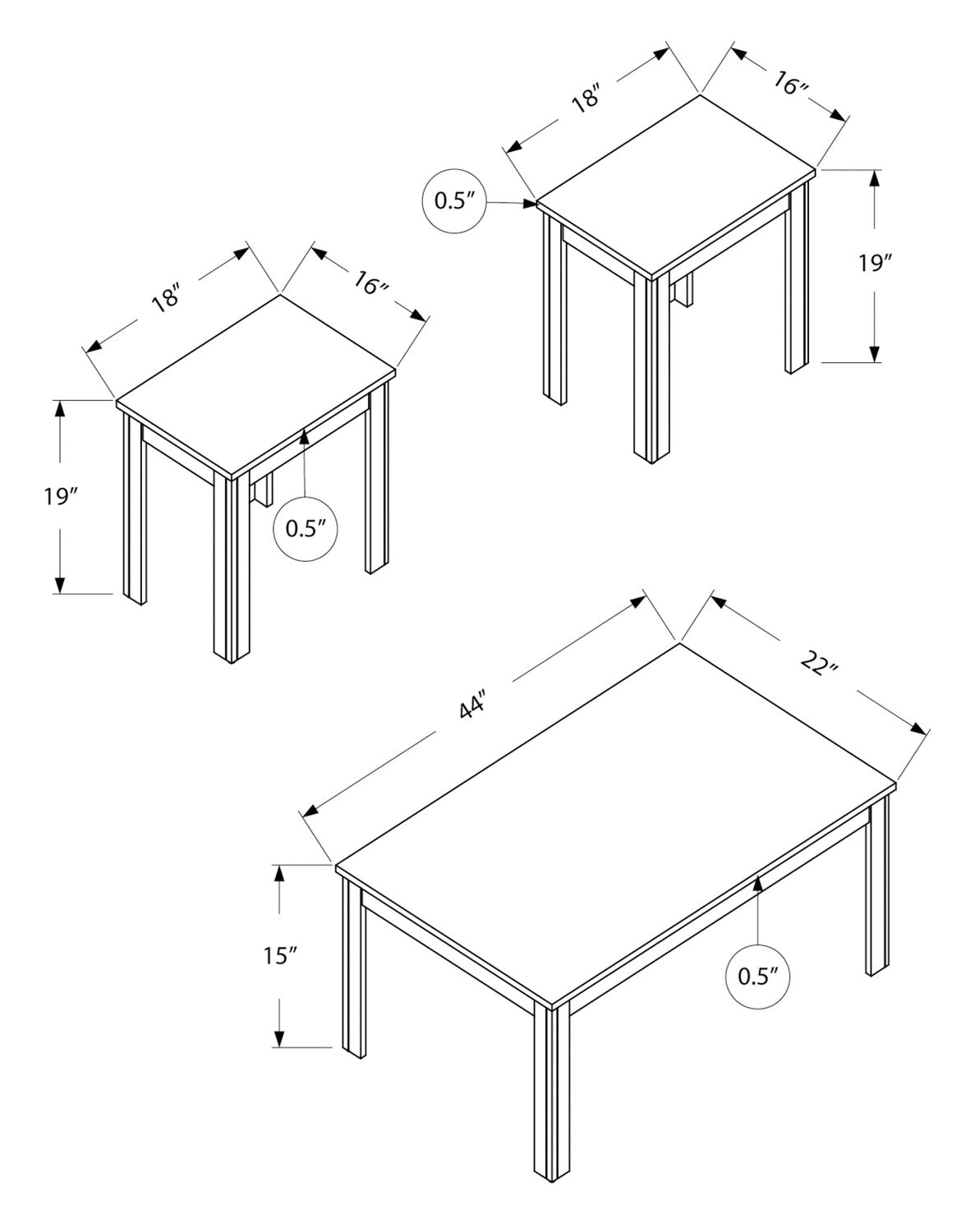 Remy 44" Traditional 3-Pack Coffee + 2 End Tables - Grey |Ensemble 3 tables traditionnelles Remy de 44 po (table à café et 2 tables de bout) - gris