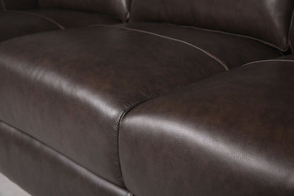 Cindy Crawford Home Royce 84" Genuine Leather Sofa with Removable Cushions and Wood Legs - Chocolate Brown | Sofa Royce de Cindy Crawford Home de 84 po en cuir véritable avec coussins amovibles et pattes en bois - brun chocolat