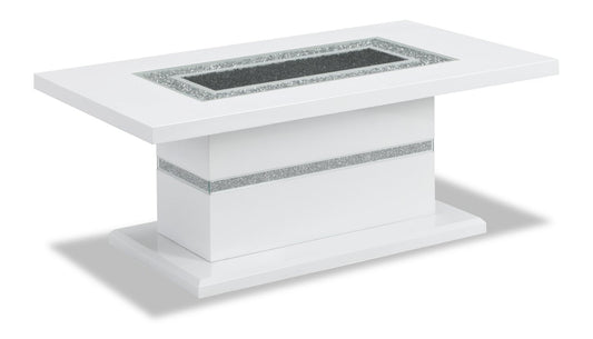 Garbo 52" Glam Coffee Table - White and Silver with Glitter Accents|Table à café somptueuse Garbo de 52 po - blanche et argentée avec touches de paillettes