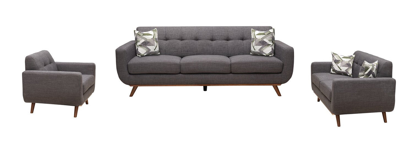 Kort & Co. Freeman 88" Linen-Look Fabric Sofa with Wood Base and Tufted Back Cushions - Charcoal Grey | Sofa Freeman Kort & Co. de 88 po en tissu d’apparence lin avec pattes en bois et coussins de dossier capitonnés - gris anthracite