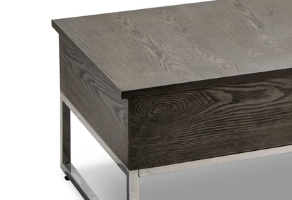 Echo 47.25" Modern Lift Top Coffee Table with Storage - Brown with Silver Metal Legs|Table à café moderne Echo de 47,25 po avec dessus relevable et rangement - brune avec pattes en métal argenté