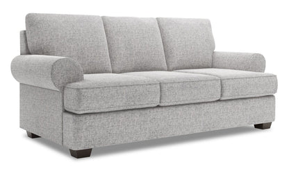Made in Canada Customizable Sofa Lab Roll 86" Linen-Look Fabric Sofa with Rolled Arms - Luna Domino Grey | Sofa Roll de Sofa Lab de 86 po fabriqué au Canada en tissu d’apparence lin avec accoudoirs enroulés - gris Luna Domino | RO102191