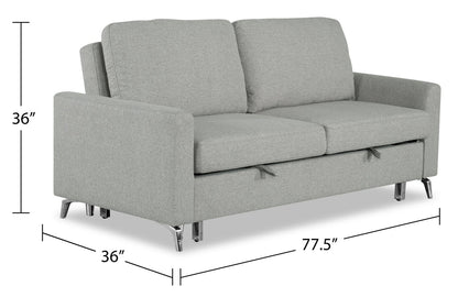 Wilson 77.5" Linen-Look Fabric Sleeper Sofa with Drop-Down Back Cushions and Metal Legs - Solis Grey  | Sofa-lit Wilson de 77,5 po en tissu d’apparence lin avec coussins de dossier rabattables et pattes en métal - gris Solis