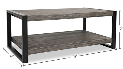 Apex 48" Modern Coffee Table with Shelf - Grey with Black Metal Legs|Table à café moderne Apex 48 po avec tablette - grise avec pattes en métal noir