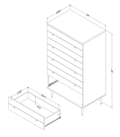 Lake Bedroom Chest of Drawers, 5-Drawer, 29"W x 52"H, Made in Canada, Glam - White | Commode verticale somptueuse Lake de 29 po (L) x 52 po (H) à 5 tiroirs pour la chambre à coucher, fabriquée au Canada - blanche