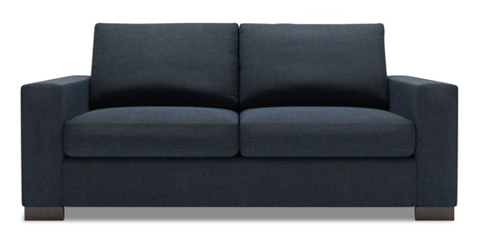 Made in Canada Customizable Sofa Lab Track 75" Linen-Look Fabric Condo Size Sofa with Track Arms - Luna Sailor Blue | Sofa Track de Sofa Lab de 75 po de format condo fabriqué au Canada en tissu d’apparence lin - bleu Luna Sailor | TR092491