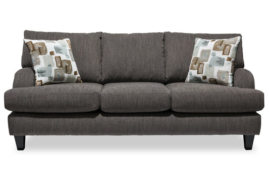 Made in Canada Nofia 80" Chenille Fabric Sofa with Two Accent Pillows and Wood Legs - Charcoal Grey | Sofa Nofia de 80 po fabriqué au Canada en tissu de chenille avec 2 coussins décoratifs et pattes en bois - gris anthracite