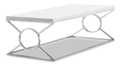 Shea 44" Glam Coffee Table - White with Chrome Metal Base|Table à café somptueuse Shea de 44 po - blanche avec base en métal chromé