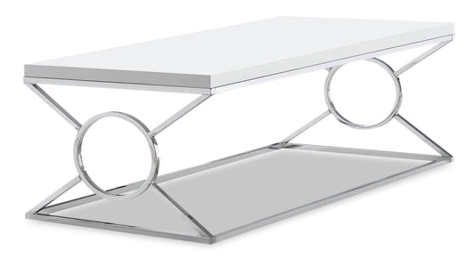 Shea 44" Glam Coffee Table - White with Chrome Metal Base|Table à café somptueuse Shea de 44 po - blanche avec base en métal chromé