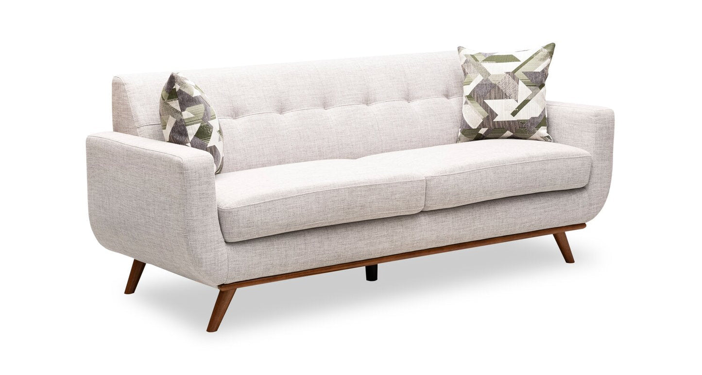 Kort & Co. Freeman 80” Linen-Look Fabric Condo Size Sofa with Wood Legs - Dove White | Sofa Freeman de Kort & Co. de 80 po de format condo en tissu d’apparence lin avec base et pattes en bois - blanc colombe