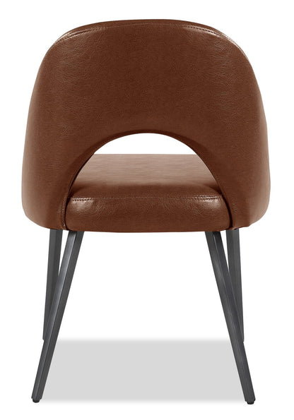 Elijah Dining Chair with Vegan Leather Fabric, Metal - Brown | Chaise de salle à manger Elijah en tissu de cuir végétalien et en métal - brune