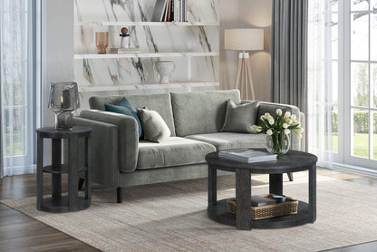 Declan 31.5" Modern Round Coffee Table with Shelf & Casters - Black | Table à café ronde Declan moderne de 31,5 po avec tablette - noire