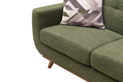 Kort & Co. Freeman 88" Linen-Look Fabric Sofa with Wood Base and Tufted Back Cushions - Avocado Green | Sofa Freeman Kort & Co. de 88 po en tissu d’apparence lin avec pattes en bois et coussins de dossier capitonnés - vert avocat