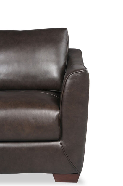 Cindy Crawford Home Royce 84" Genuine Leather Sofa with Removable Cushions and Wood Legs - Chocolate Brown | Sofa Royce de Cindy Crawford Home de 84 po en cuir véritable avec coussins amovibles et pattes en bois - brun chocolat