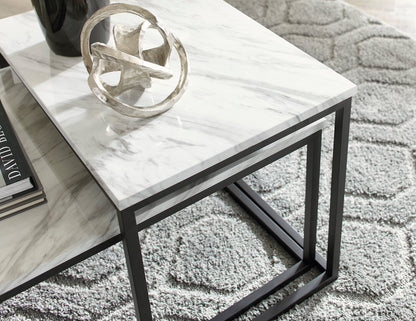 Donnesta 46" Modern 3-Pack Coffee + 2 End Tables - Marble Look with Black Metal Frame|Ensemble 3 tables modernes Donnesta de 46 po (table à café et 2 tables de bout) - imitation de marbre avec armature en métal noir