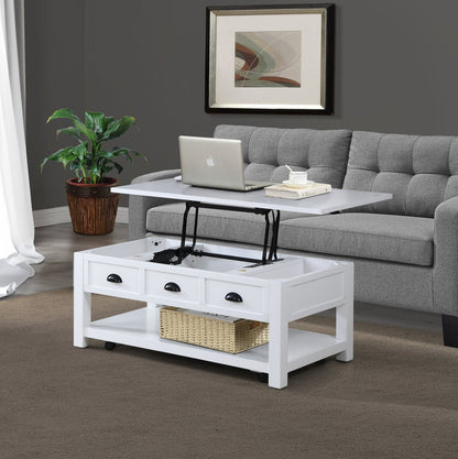 Centennial 48" Modern Lift Top Coffee Table with Storage, Shelf & Casters - White | Table à café moderne Centennial de 48 po avec dessus relevable, rangement, tablette et roulettes - blanche