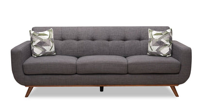 Kort & Co. Freeman 88" Linen-Look Fabric Sofa with Wood Base and Tufted Back Cushions - Charcoal Grey | Sofa Freeman Kort & Co. de 88 po en tissu d’apparence lin avec pattes en bois et coussins de dossier capitonnés - gris anthracite