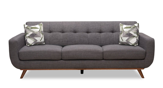 Kort & Co. Freeman 88" Linen-Look Fabric Sofa with Wood Base and Tufted Back Cushions - Charcoal Grey | Sofa Freeman Kort & Co. de 88 po en tissu d’apparence lin avec pattes en bois et coussins de dossier capitonnés - gris anthracite