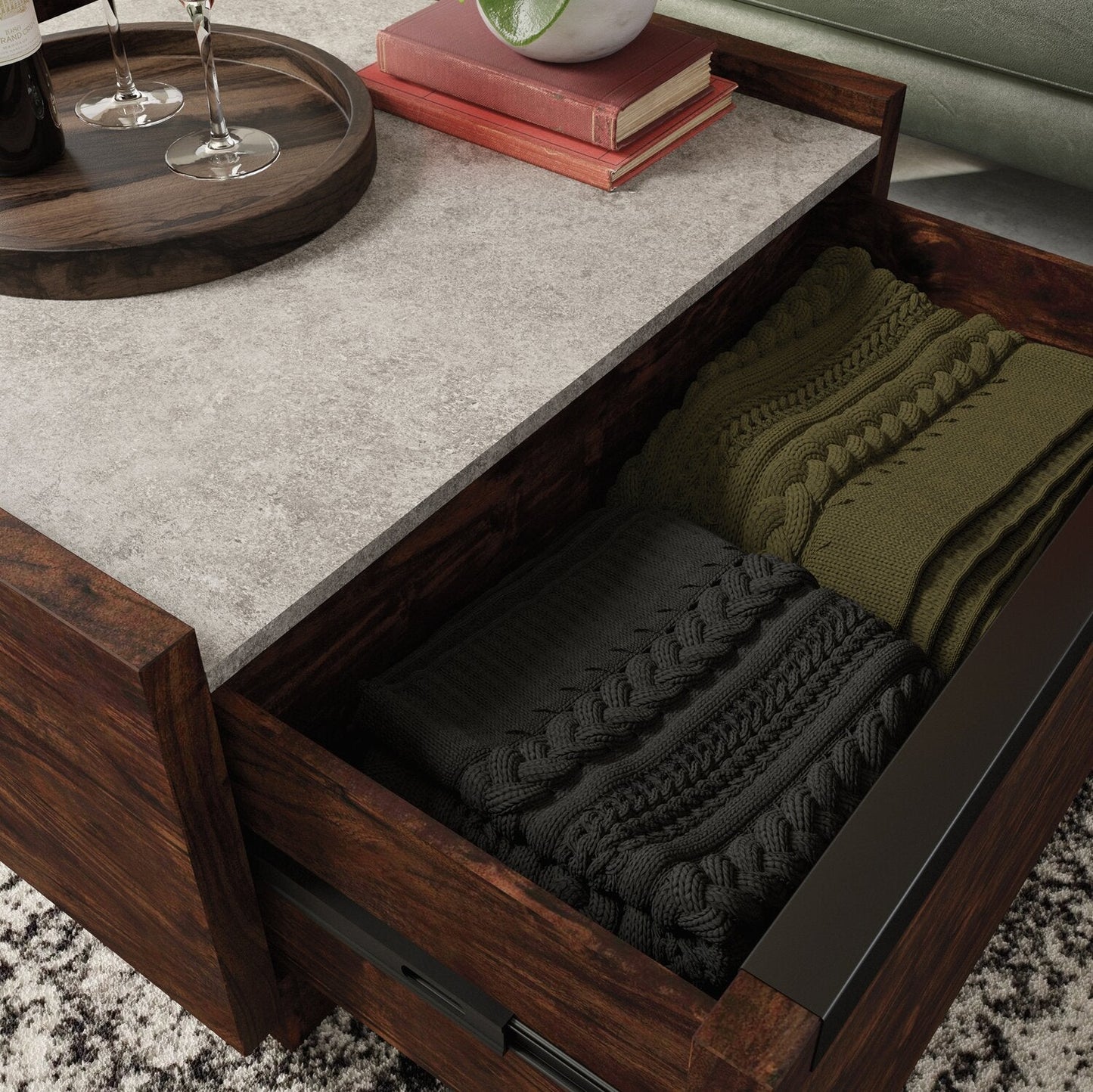 Benson 31” Modern Coffee Table with Storage - Dark Brown and Grey | Table à café moderne Benson de 31 po avec rangement - brun foncé et grise