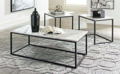 Donnesta 46" Modern 3-Pack Coffee + 2 End Tables - Marble Look with Black Metal Frame|Ensemble 3 tables modernes Donnesta de 46 po (table à café et 2 tables de bout) - imitation de marbre avec armature en métal noir