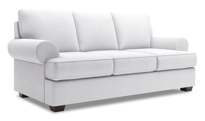 Made in Canada Customizable Sofa Lab Roll 86" Linen-Look Fabric Sofa with Rolled Arms - Pax Ice White | Sofa Roll de Sofa Lab de 86 po fabriqué au Canada en tissu d’apparence lin avec accoudoirs enroulés - blanc Pax Ice | RO103449