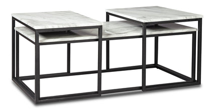 Donnesta 46" Modern 3-Pack Coffee + 2 End Tables - Marble Look with Black Metal Frame|Ensemble 3 tables modernes Donnesta de 46 po (table à café et 2 tables de bout) - imitation de marbre avec armature en métal noir