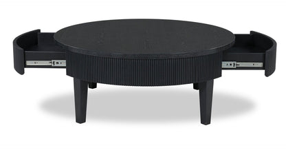 Sanford 42” Contemporary Round Solid Wood Coffee Table with Storage - Black | Table à café ronde contemporaine Sanford de 42 po en bois massif avec rangement - noire