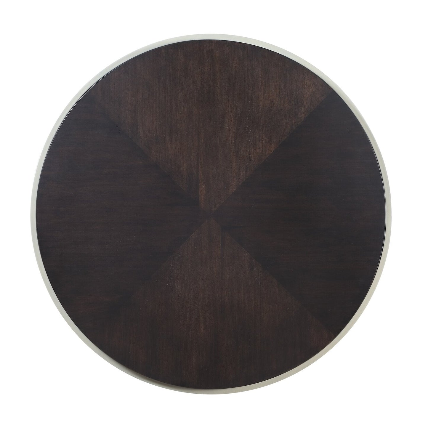 Jaida 38" Modern Round Coffee Table - Brown with Grey Metal Base | Table à café moderne Jaida ronde de 38 po - brune avec base en métal gris