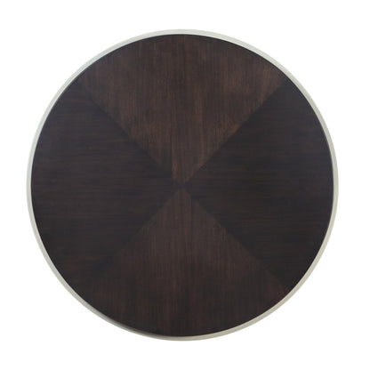 Jaida 38" Modern Round Coffee Table - Brown with Grey Metal Base | Table à café moderne Jaida ronde de 38 po - brune avec base en métal gris