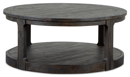 Axl 40" Traditional Round Coffee Table with Shelf - Dark Grey-Brown Wood|Table à café ronde traditionnelle Axl de 40 po avec tablette - bois gris-brun foncé