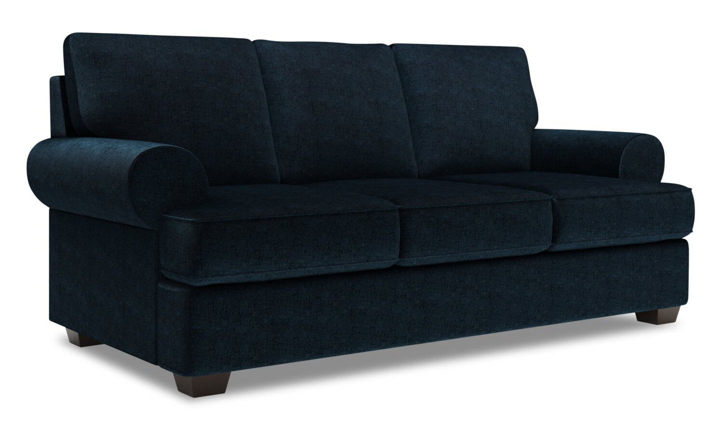 Made in Canada Customizable Sofa Lab Roll 86" Chenille Fabric Sofa with Rolled Arms -  Luxury Indigo Blue | Sofa Roll de Sofa Lab de 86 po fabriqué au Canada en tissu de chenille avec accoudoirs enroulés - bleu Luxury Indigo | RO103193