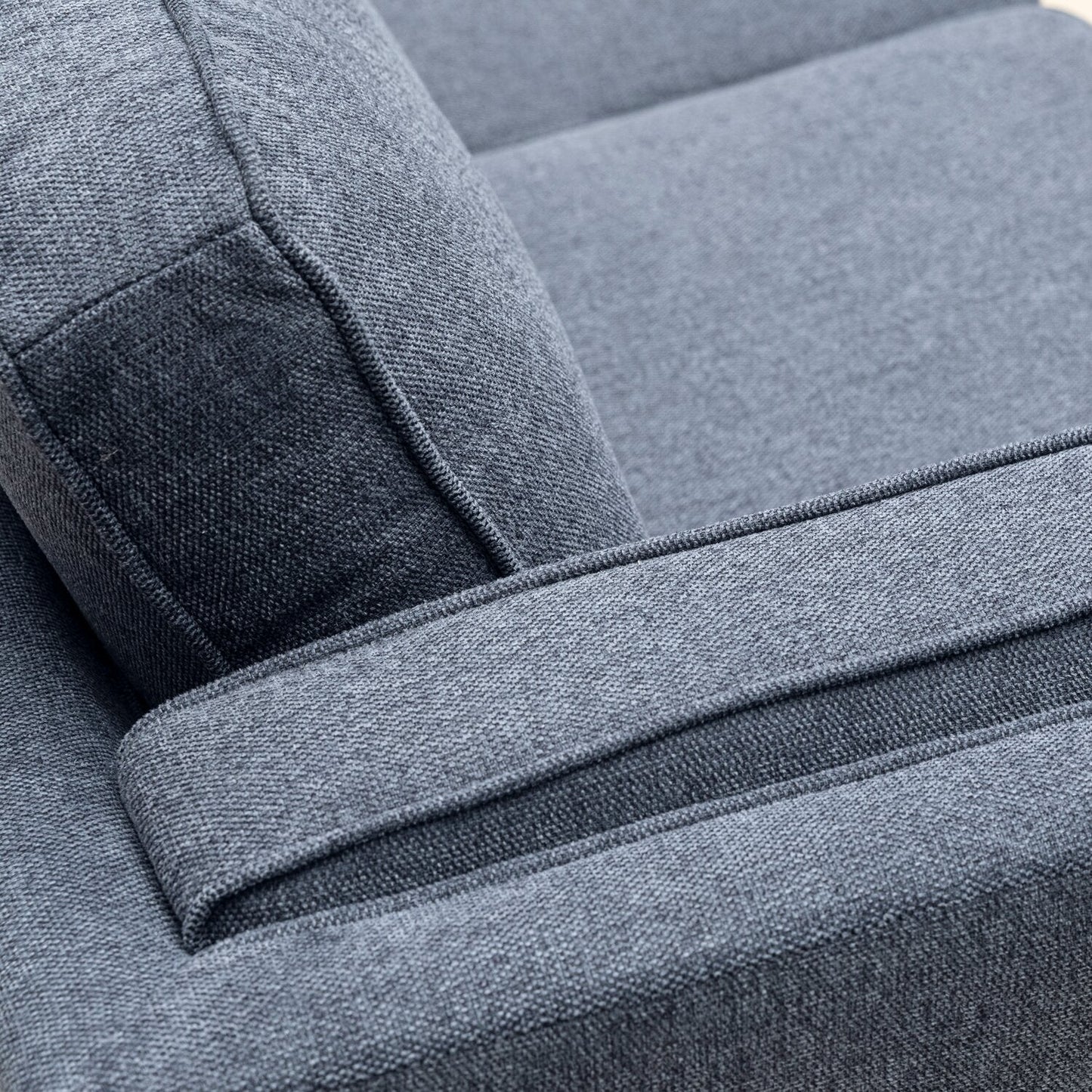 Kort & Co. Kassia 80" Linen-Look Fabric Condo Size Sofa with Wood Base and Legs - Blue | Sofa Kassia de Kort & Co. de 80 po de format condo en tissu d’apparence lin avec base et pattes en bois - bleu