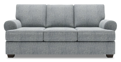 Made in Canada Customizable Sofa Lab Roll 86" Linen-Look Fabric Sofa with Rolled Arms - Luna Pewter Grey  | Sofa Roll de Sofa Lab de 86 po fabriqué au Canada en tissu d’apparence lin avec accoudoirs enroulés - gris Luna Pewter | RO102291