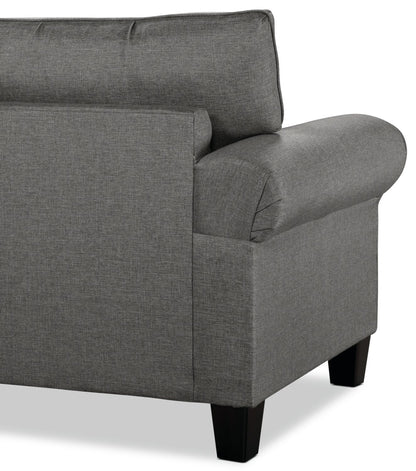 Made in Canada Tula 88" Fabric Sofa with Rolled Arms and Accent Pillows - Steel Grey | Sofa Tula de 88 po fabriqué au Canada en tissu avec accoudoirs enroulés et coussins décoratifs - gris acier