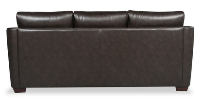 Cindy Crawford Home Royce 84" Genuine Leather Sofa with Removable Cushions and Wood Legs - Chocolate Brown | Sofa Royce de Cindy Crawford Home de 84 po en cuir véritable avec coussins amovibles et pattes en bois - brun chocolat