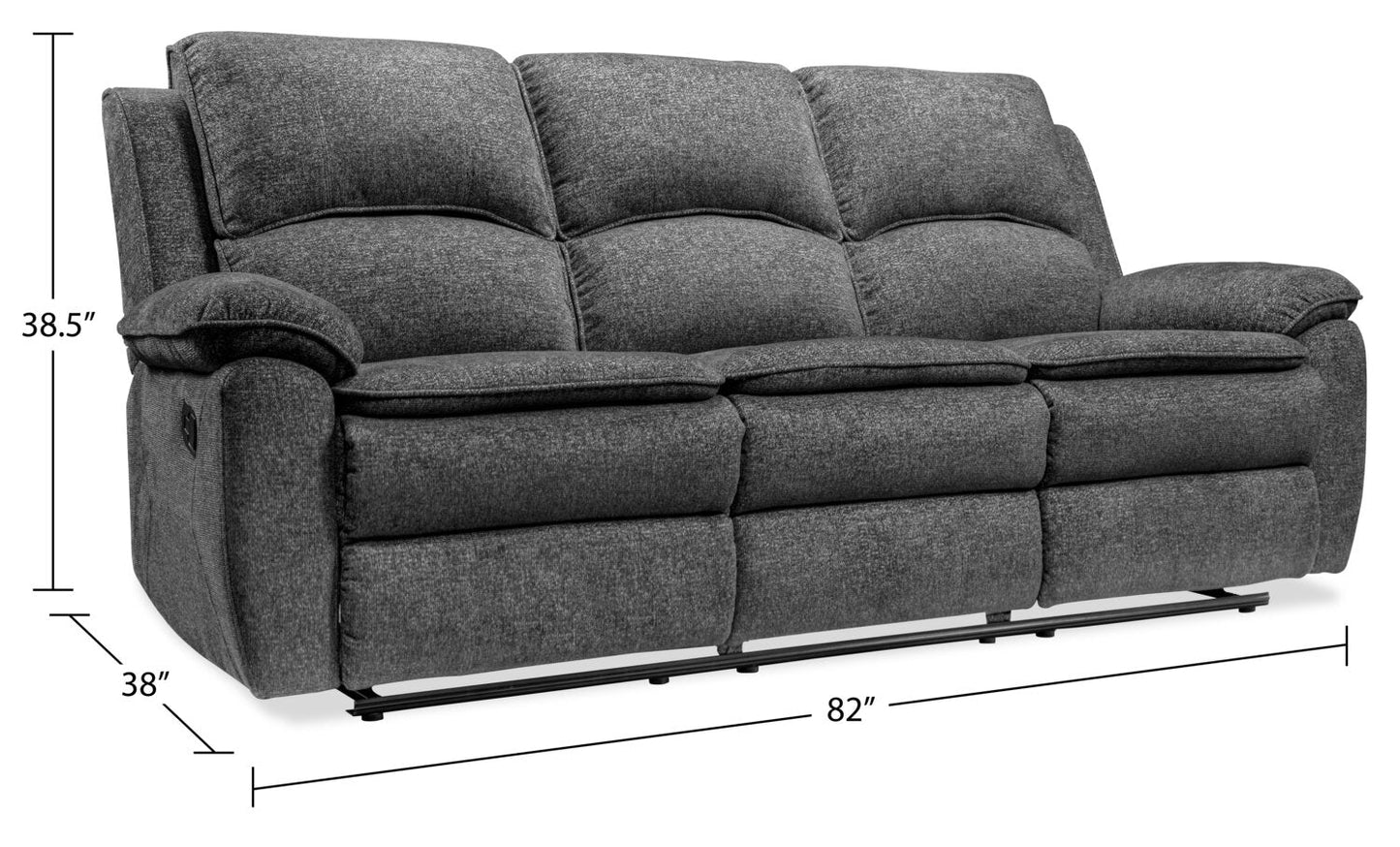 Chandler 82" Chenille Fabric Reclining Sofa - Grey | Sofa inclinable Chandler de 82 po en tissu de chenille - gris