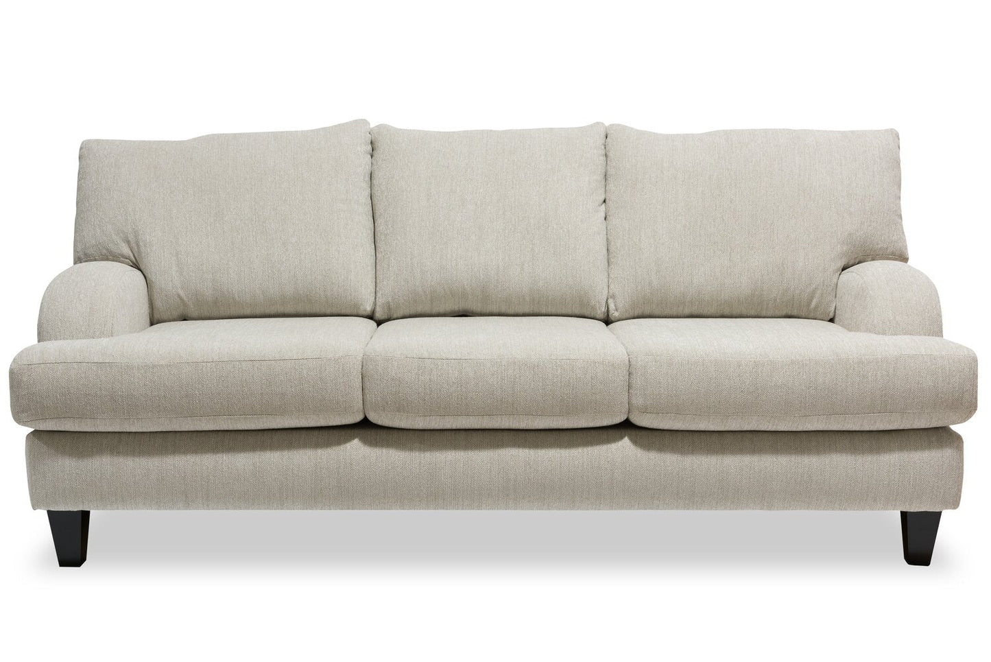 Made in Canada Nofia 80" Chenille Fabric Sofa with Two Accent Pillows and Wood Legs - Linen Beige | Sofa Nofia de 80 po fabriqué au Canada en tissu de chenille avec 2 coussins décoratifs et pattes en bois - beige lin
