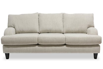 Made in Canada Nofia 80" Chenille Fabric Sofa with Two Accent Pillows and Wood Legs - Linen Beige | Sofa Nofia de 80 po fabriqué au Canada en tissu de chenille avec 2 coussins décoratifs et pattes en bois - beige lin