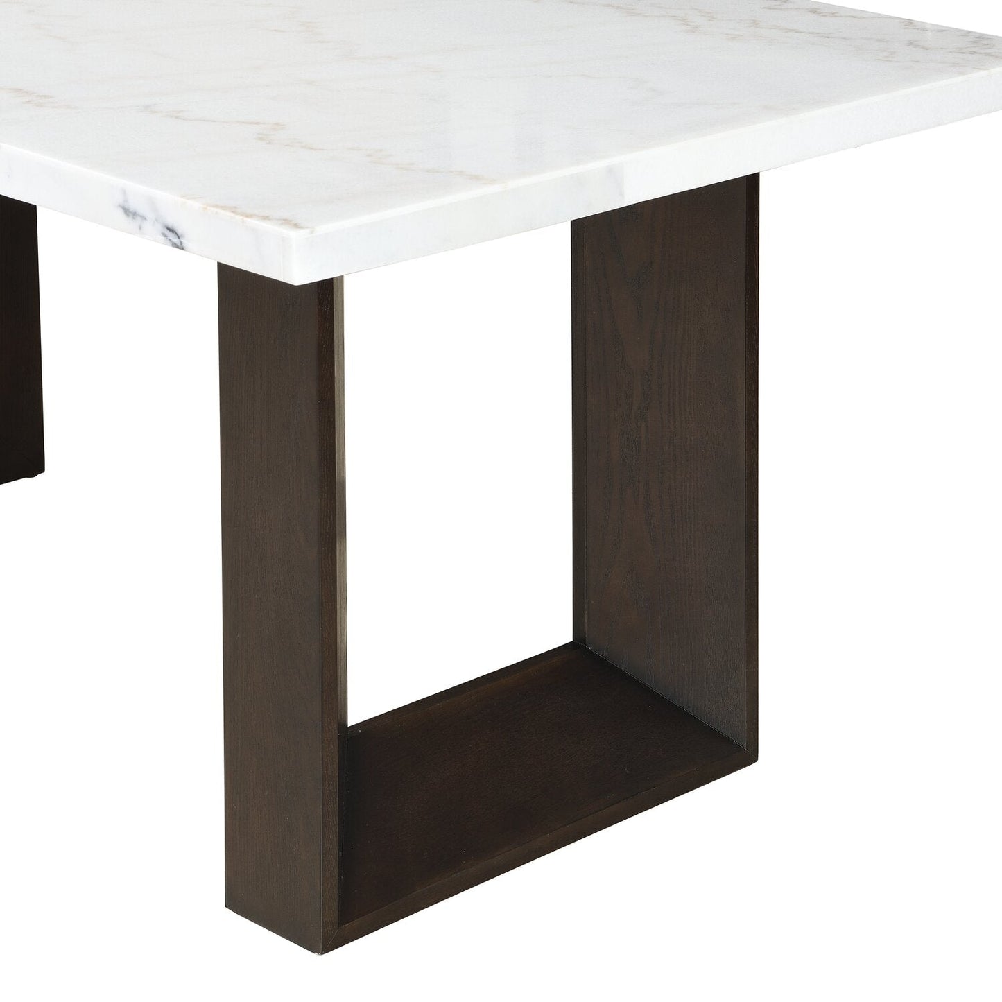 Silvia 48" Modern Coffee Table - White and Grey Marble Look with Brown Wood Legs|Table à café moderne Silvia de 48 po - imitation de marbre blanc et gris avec pattes en bois brun