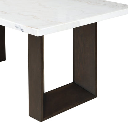 Silvia 48" Modern Coffee Table - White and Grey Marble Look with Brown Wood Legs|Table à café moderne Silvia de 48 po - imitation de marbre blanc et gris avec pattes en bois brun