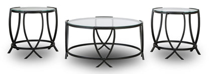 Tarrin 36.13" Modern Round 3-Pack Coffee + 2 End Tables - Glass Top with Metal Legs|Ensemble 3 tables rondes modernes Tarrin de 36,13 po (table à café et 2 tables de bout) - dessus en verre avec pattes en métal