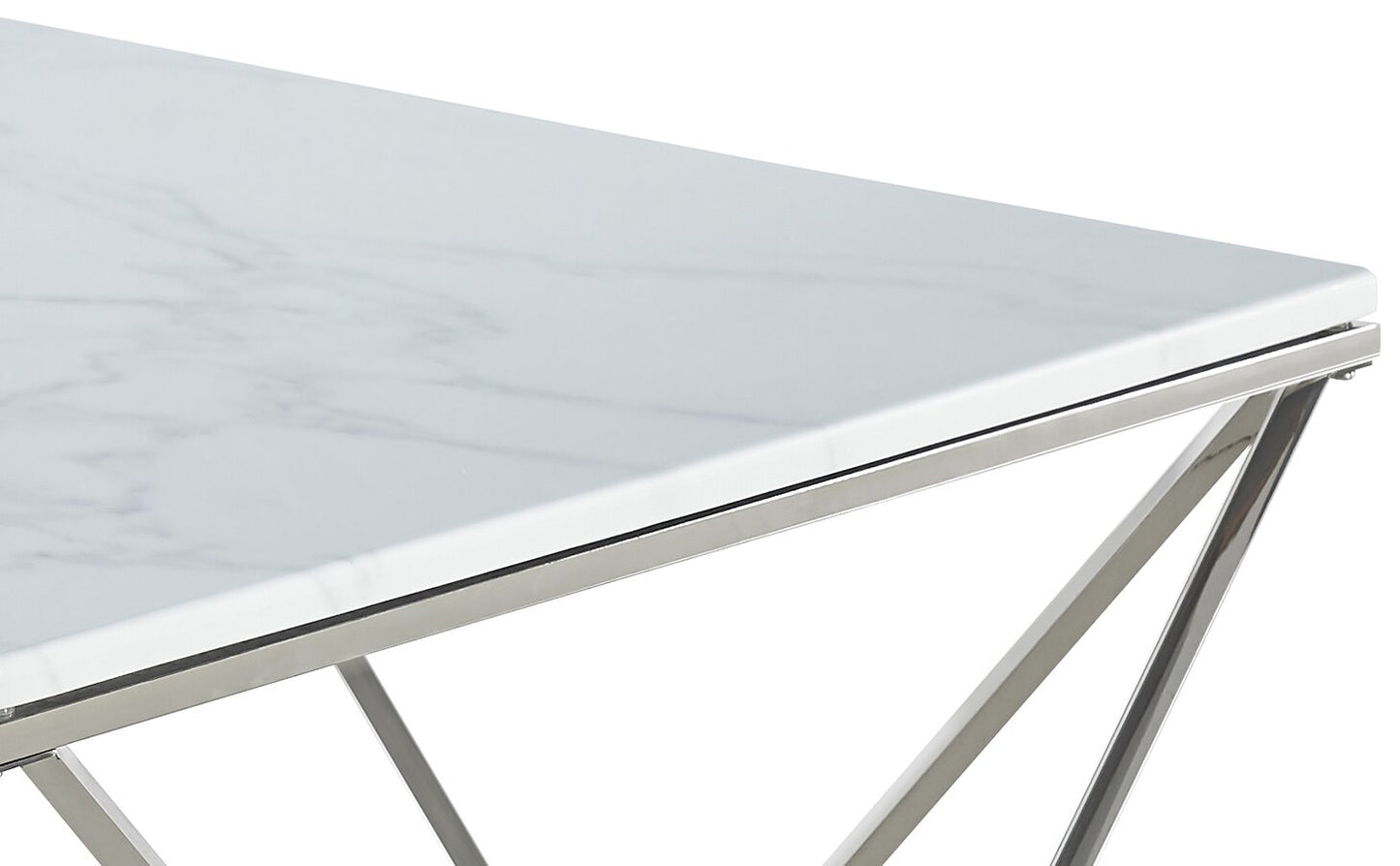 Amanda 31.5" Modern Square Coffee Table - White Marble Top with Chrome Metal Base|Table à café carrée moderne Amanda de 31,5 po - dessus en marbre blanc avec base en métal chromé