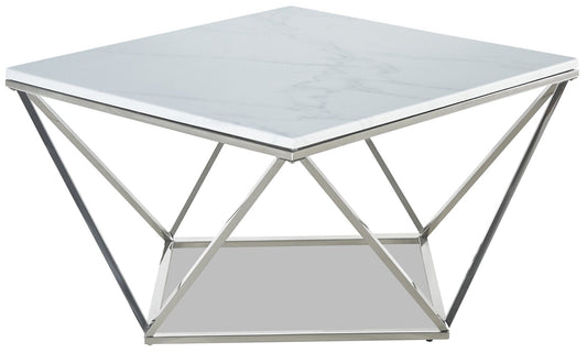 Amanda 31.5" Modern Square Coffee Table - White Marble Top with Chrome Metal Base|Table à café carrée moderne Amanda de 31,5 po - dessus en marbre blanc avec base en métal chromé
