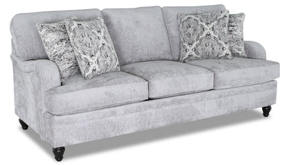 Made in Canada Bellmont 89" Chenille Fabric Sofa with Reversible Cushions and Wood Legs - Platinum Grey | Sofa Bellmont de 89 po fabriqué au Canada en tissu de chenille avec coussins réversibles et pattes en bois - gris platine
