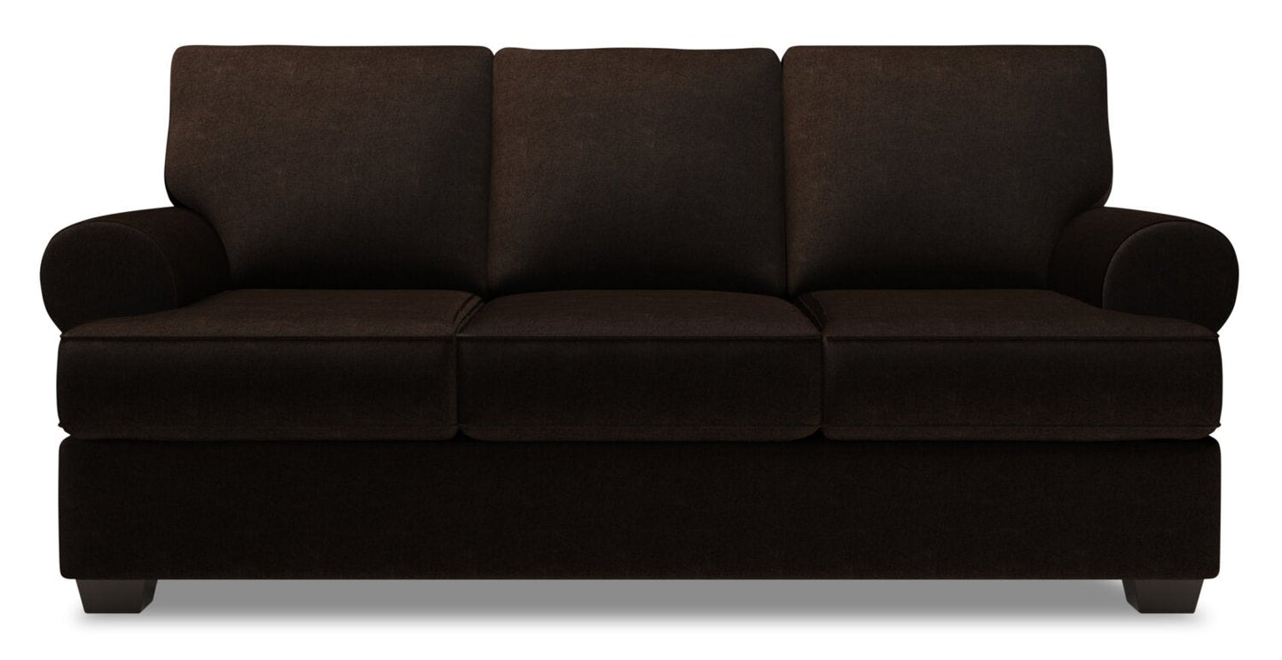 Made in Canada Customizable Sofa Lab Roll 86" Chenille Fabric Sofa with Rolled Arms - Luxury Chocolate Brown | Sofa Roll de Sofa Lab de 86 po fabriqué au Canada en tissu de chenille avec accoudoirs enroulés - brun Luxury Chocolate | RO103293