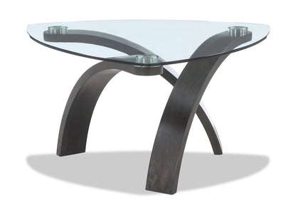 Jorja 34.75" Modern Glass Top Coffee Table - Brown with Bentwoood Legs|Table à café moderne Jorja de 34,75 po avec dessus en verre - brune avec pattes en bois cintré