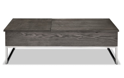 Echo 47.25" Modern Lift Top Coffee Table with Storage - Brown with Silver Metal Legs|Table à café moderne Echo de 47,25 po avec dessus relevable et rangement - brune avec pattes en métal argenté