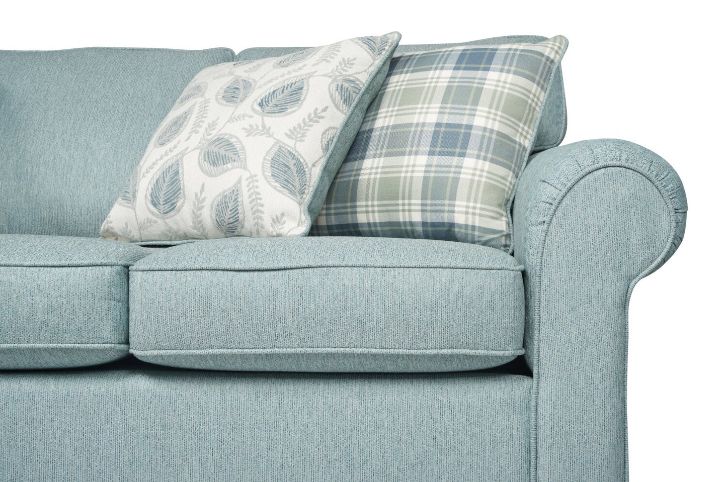 Made in Canada Scarlett 87" Chenille Fabric Sofa with Rolled Arms and Accent Pillows - Marine Blue | Sofa Scarlett de 87 po fabriqué au Canada en tissu de chenille avec accoudoirs enroulés et coussins décoratifs - bleu marine