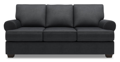 Made in Canada Customizable Sofa Lab Roll 86" Linen-Look Fabric Sofa with Rolled Arms - Pax Pepper Grey | Sofa Roll de Sofa Lab de 86 po fabriqué au Canada en tissu d’apparence lin avec accoudoirs enroulés - gris Pax Pepper | RO102949