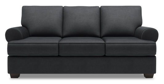 Made in Canada Customizable Sofa Lab Roll 86" Linen-Look Fabric Sofa with Rolled Arms - Pax Pepper Grey | Sofa Roll de Sofa Lab de 86 po fabriqué au Canada en tissu d’apparence lin avec accoudoirs enroulés - gris Pax Pepper | RO102949
